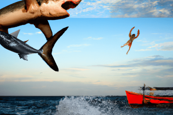 mako shark jumps into fishing boat