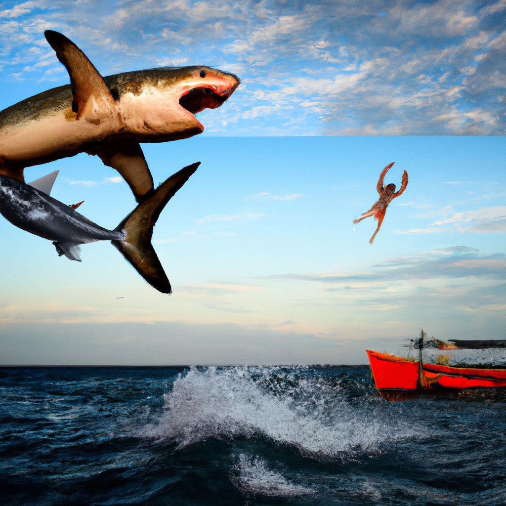 mako shark jumps into fishing boat